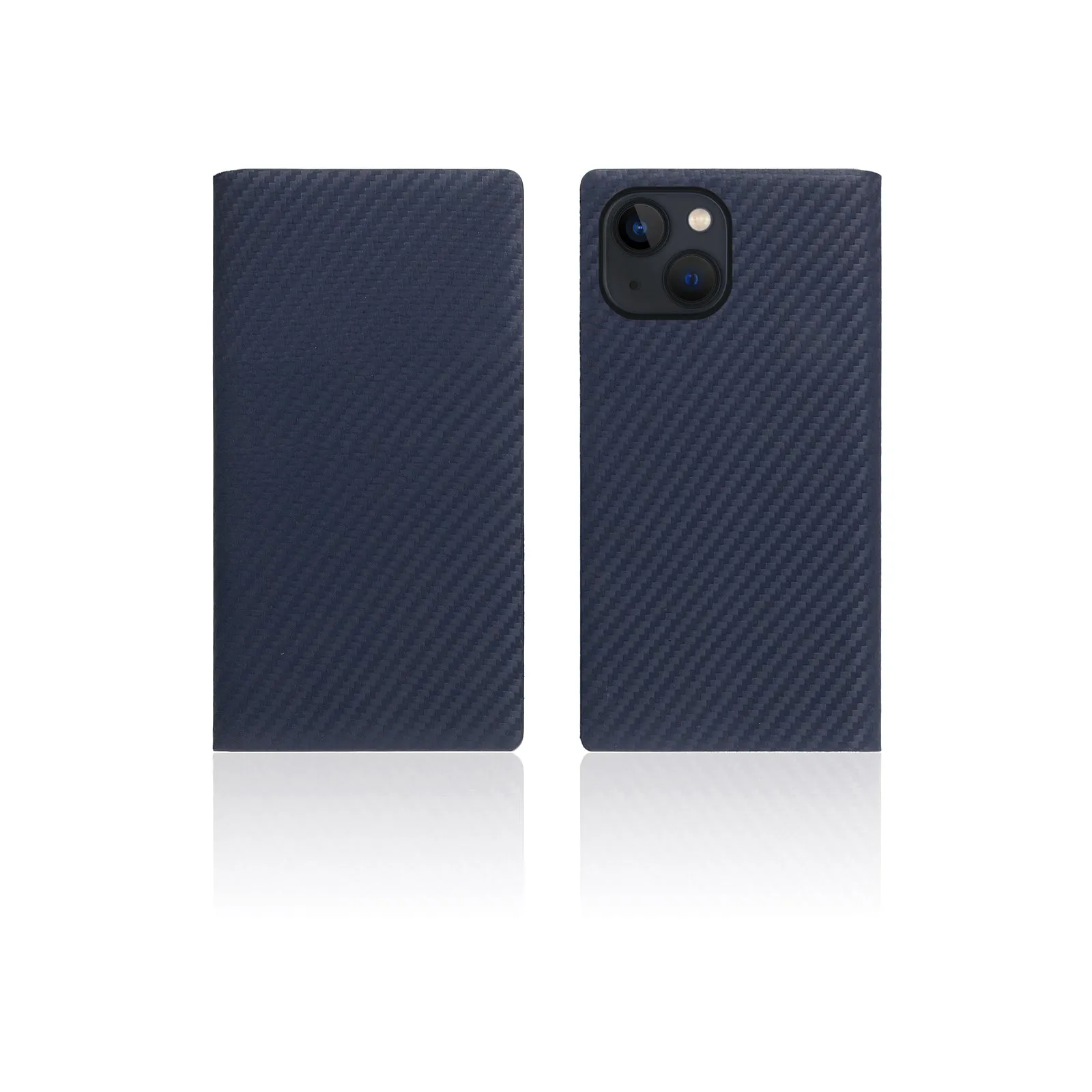 D  Italian Carbon Leather Diary Case for iPhone 13 mini (Navy)