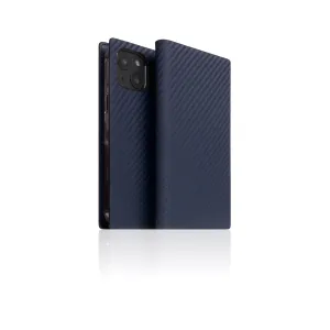 D  Italian Carbon Leather Diary Case for iPhone 13 mini (Navy)
