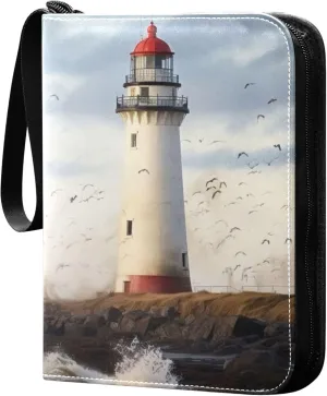 Dark Sky Lighthouse Card Binder 4 Pocket Collectible Trading Card Albums with 50 Sleeves Double Side PU Waterproof 3 Ring for Sports & Game Cards