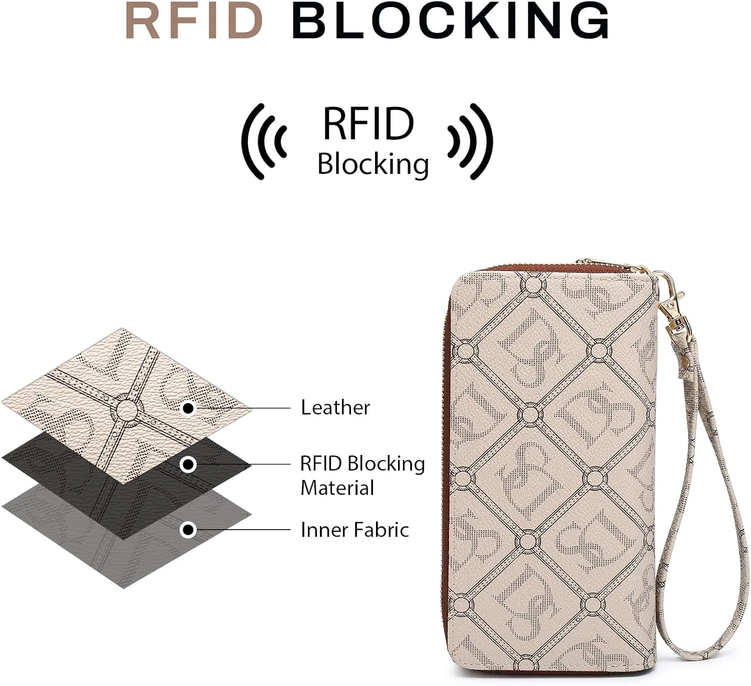Dasein RFID Blocking Wallet Purse for Women Large Capacity Wristlet Clutch Bag Multi Card Holder Phone Case with Wrist Strap