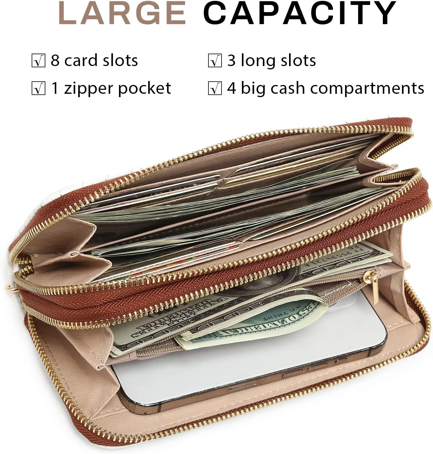 Dasein RFID Blocking Wallet Purse for Women Large Capacity Wristlet Clutch Bag Multi Card Holder Phone Case with Wrist Strap