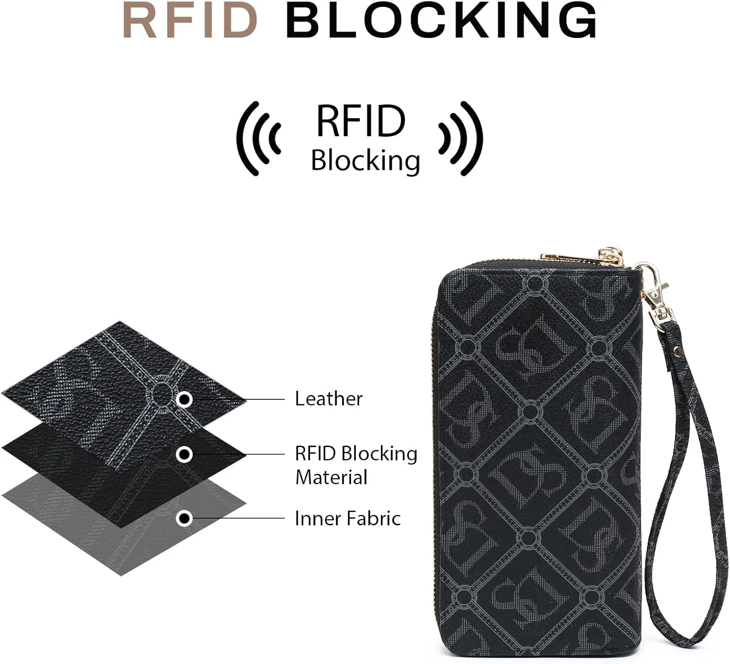 Dasein RFID Blocking Wallet Purse for Women Large Capacity Wristlet Clutch Bag Multi Card Holder Phone Case with Wrist Strap