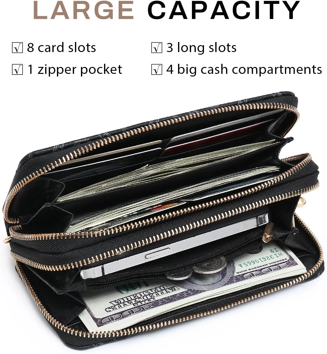 Dasein RFID Blocking Wallet Purse for Women Large Capacity Wristlet Clutch Bag Multi Card Holder Phone Case with Wrist Strap