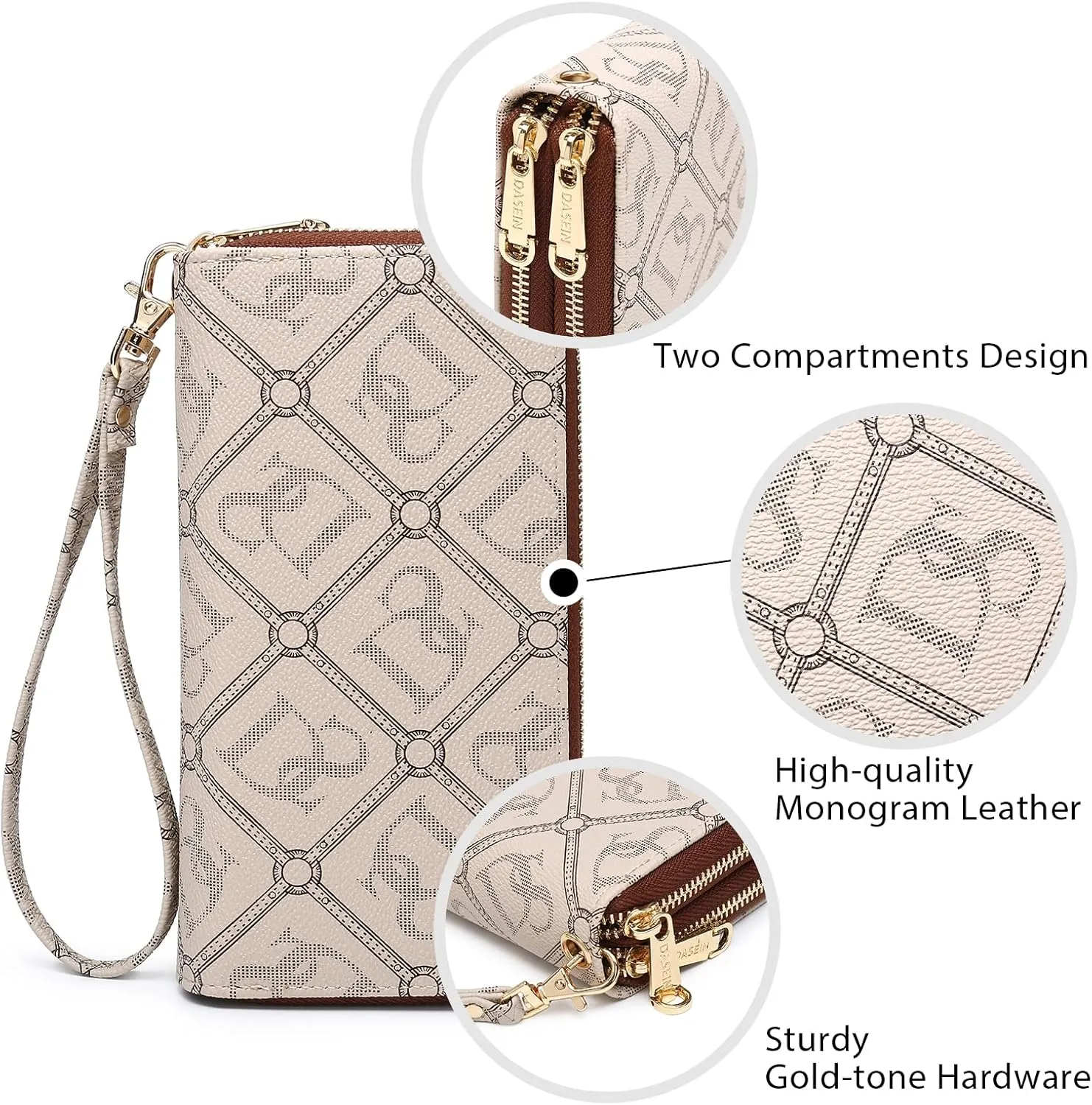Dasein RFID Blocking Wallet Purse for Women Large Capacity Wristlet Clutch Bag Multi Card Holder Phone Case with Wrist Strap