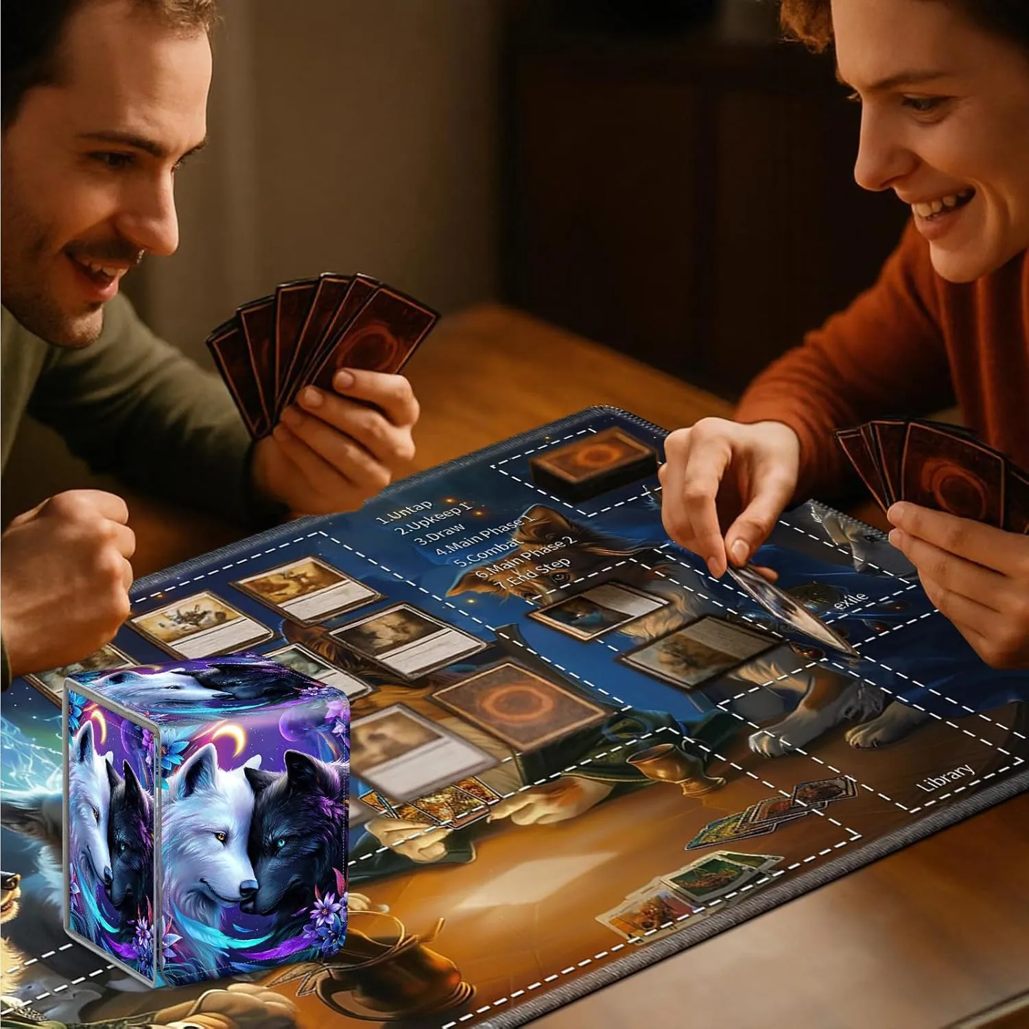Deck Box MTG with Card Protectors Sleeves,Holds 80 Sleeved Gaming Cards,Deck Box with Strong Magnetic Closure,Securely Keeps Cards Safe,Wolf Purple Flower-2
