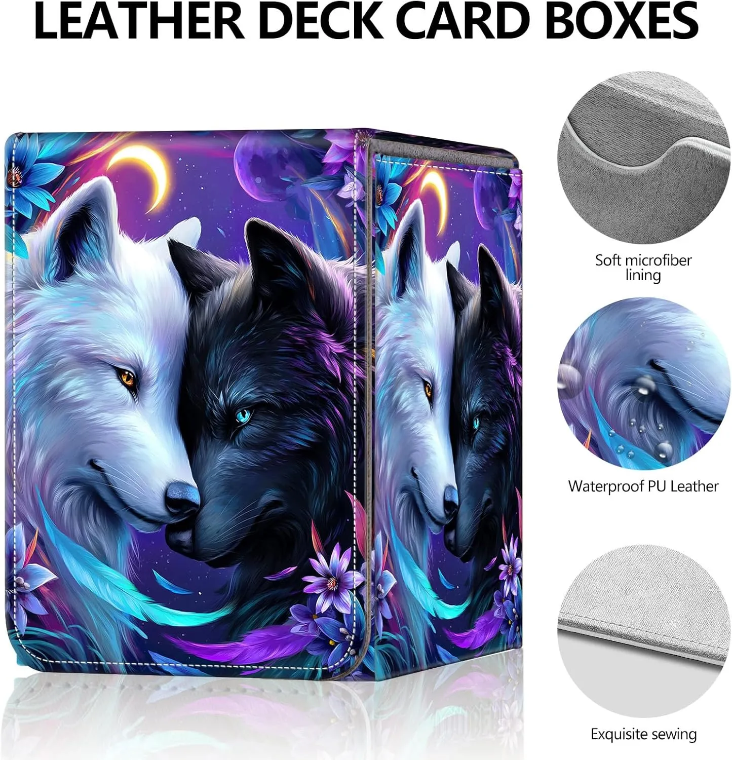 Deck Box MTG with Card Protectors Sleeves,Holds 80 Sleeved Gaming Cards,Deck Box with Strong Magnetic Closure,Securely Keeps Cards Safe,Wolf Purple Flower-2