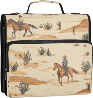 Desert Horseback Riding 3 Ring Binder,500 Sheets Capacity Zipper Binder Organizer with Shoulder Strap & Handle