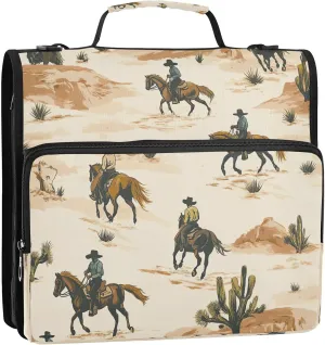Desert Horseback Riding 3 Ring Binder,500 Sheets Capacity Zipper Binder Organizer with Shoulder Strap & Handle