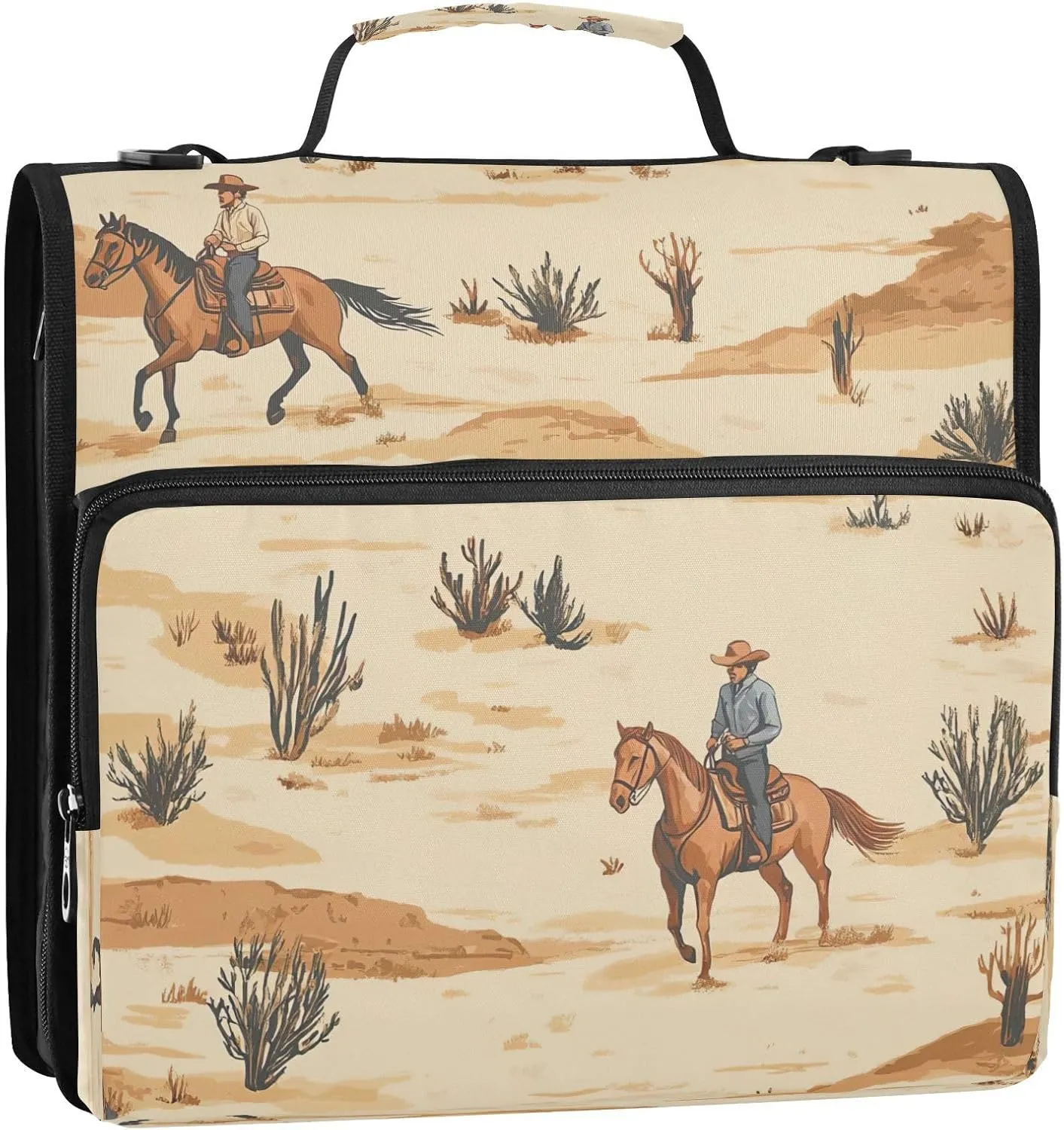 Desert Horseback Riding 3 Ring Binder,500 Sheets Capacity Zipper Binder Organizer with Shoulder Strap & Handle