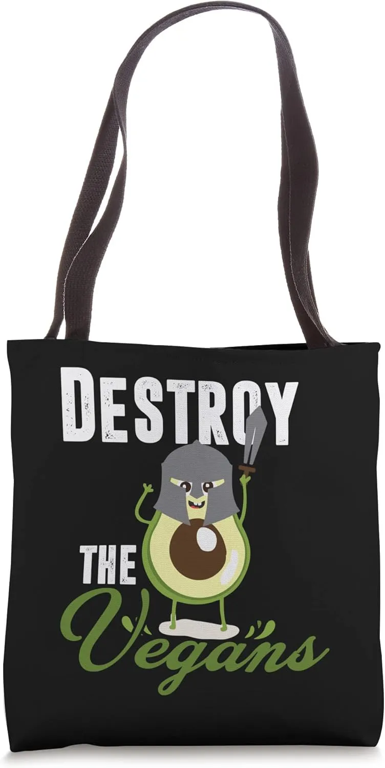 Destroy The Vegans, Funny Vegetarian, Fresh Avocado, Guac Tote Bag