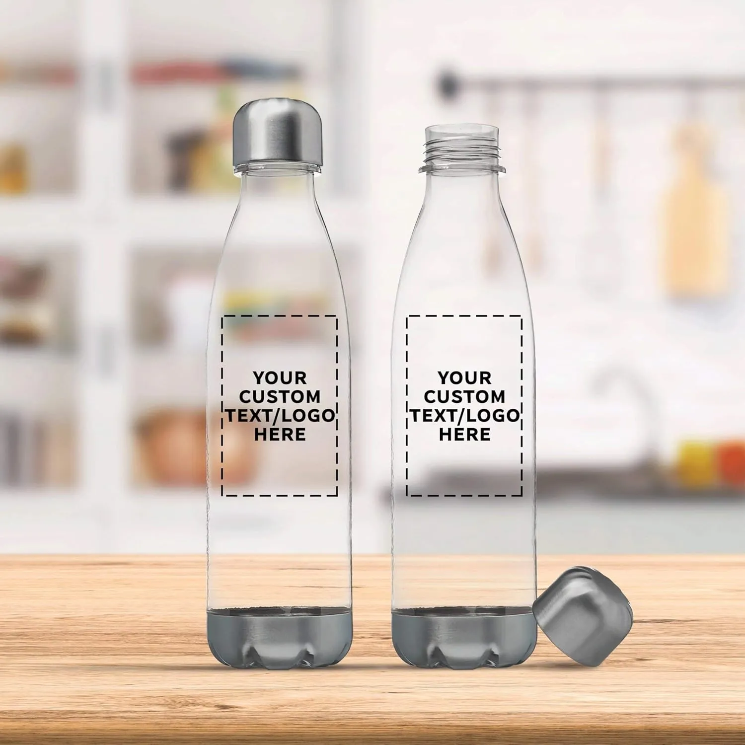 DISCOUNT PROMOS Custom Levian Cola Shaped Plastic Bottles 25 oz. Set of 10, Personalized Bulk Pack - BPA Free, Great for Gym, Hiking, Cycling, Yoga and More - Clear