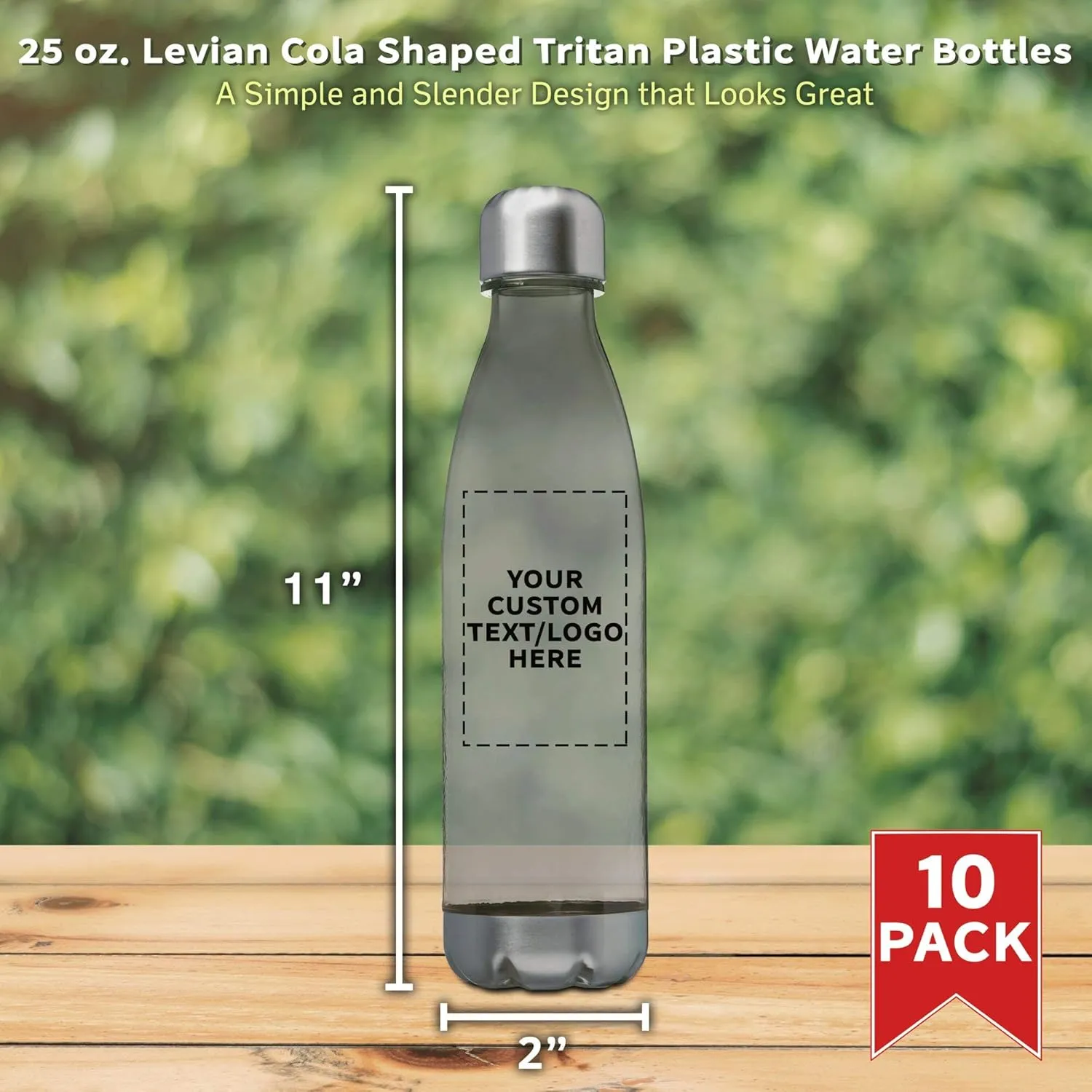 DISCOUNT PROMOS Custom Levian Cola Shaped Plastic Bottles 25 oz. Set of 10, Personalized Bulk Pack - BPA Free, Great for Gym, Hiking, Cycling, Yoga and More - Smoke