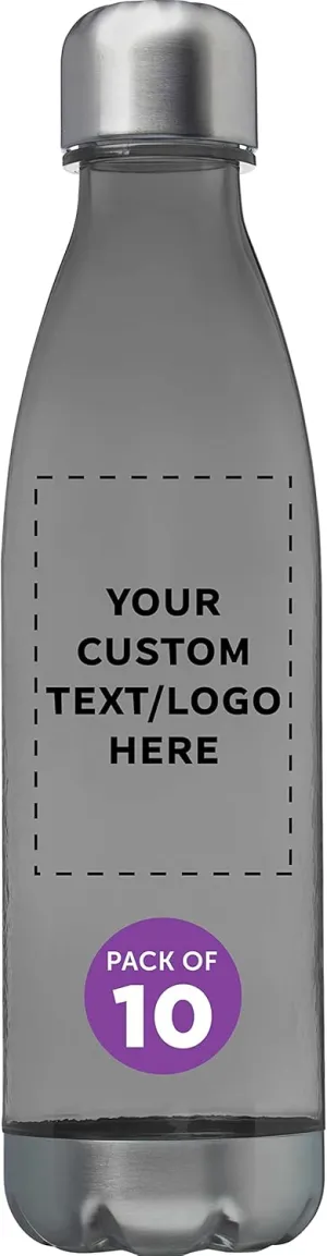 DISCOUNT PROMOS Custom Levian Cola Shaped Plastic Bottles 25 oz. Set of 10, Personalized Bulk Pack - BPA Free, Great for Gym, Hiking, Cycling, Yoga and More - Smoke