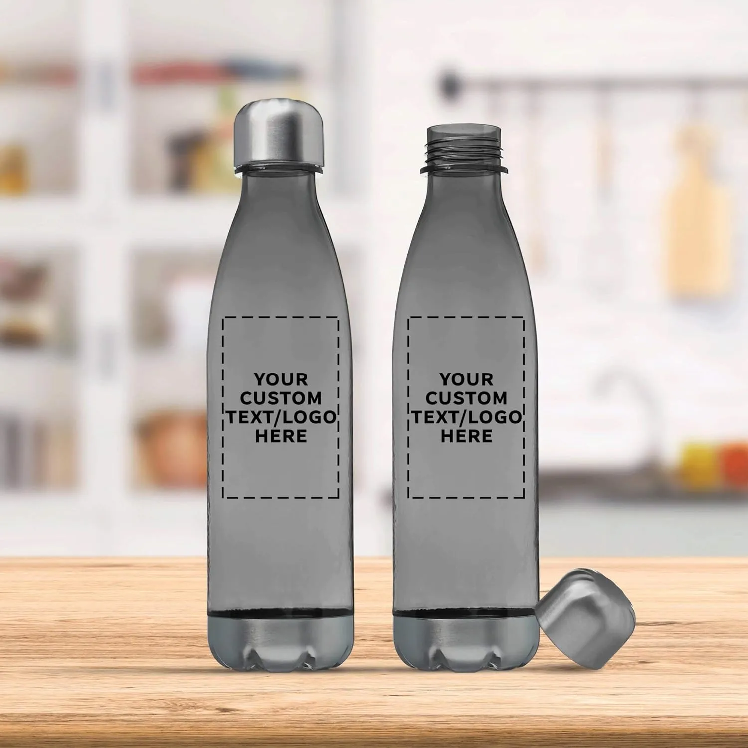 DISCOUNT PROMOS Custom Levian Cola Shaped Plastic Bottles 25 oz. Set of 10, Personalized Bulk Pack - BPA Free, Great for Gym, Hiking, Cycling, Yoga and More - Smoke