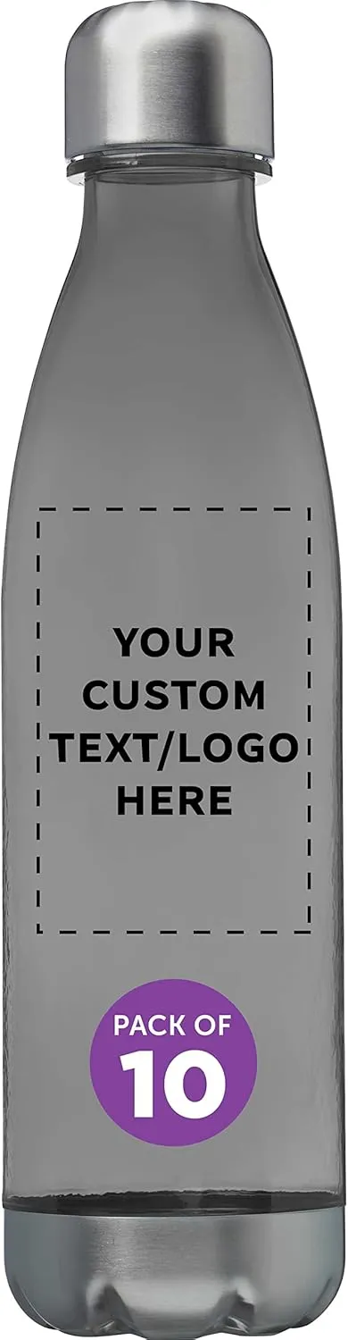 DISCOUNT PROMOS Custom Levian Cola Shaped Plastic Bottles 25 oz. Set of 10, Personalized Bulk Pack - BPA Free, Great for Gym, Hiking, Cycling, Yoga and More - Smoke