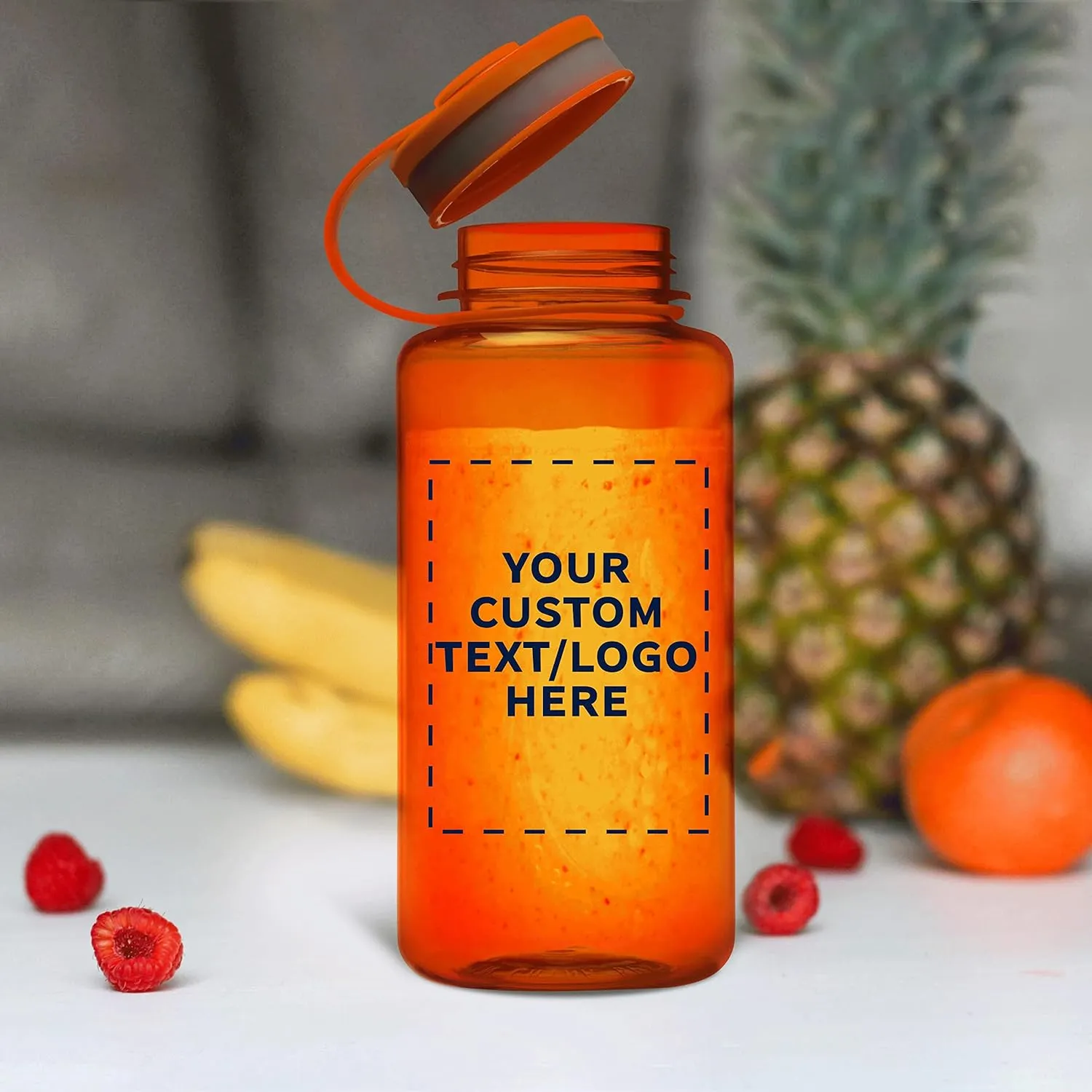 DISCOUNT PROMOS Custom Plastic Sports Water Bottles with Flip Lid 38 oz. Set of 10, Personalized Bulk Pack - Great for Gym, Hiking, Cycling, Camping, Backpacking, School - Orange
