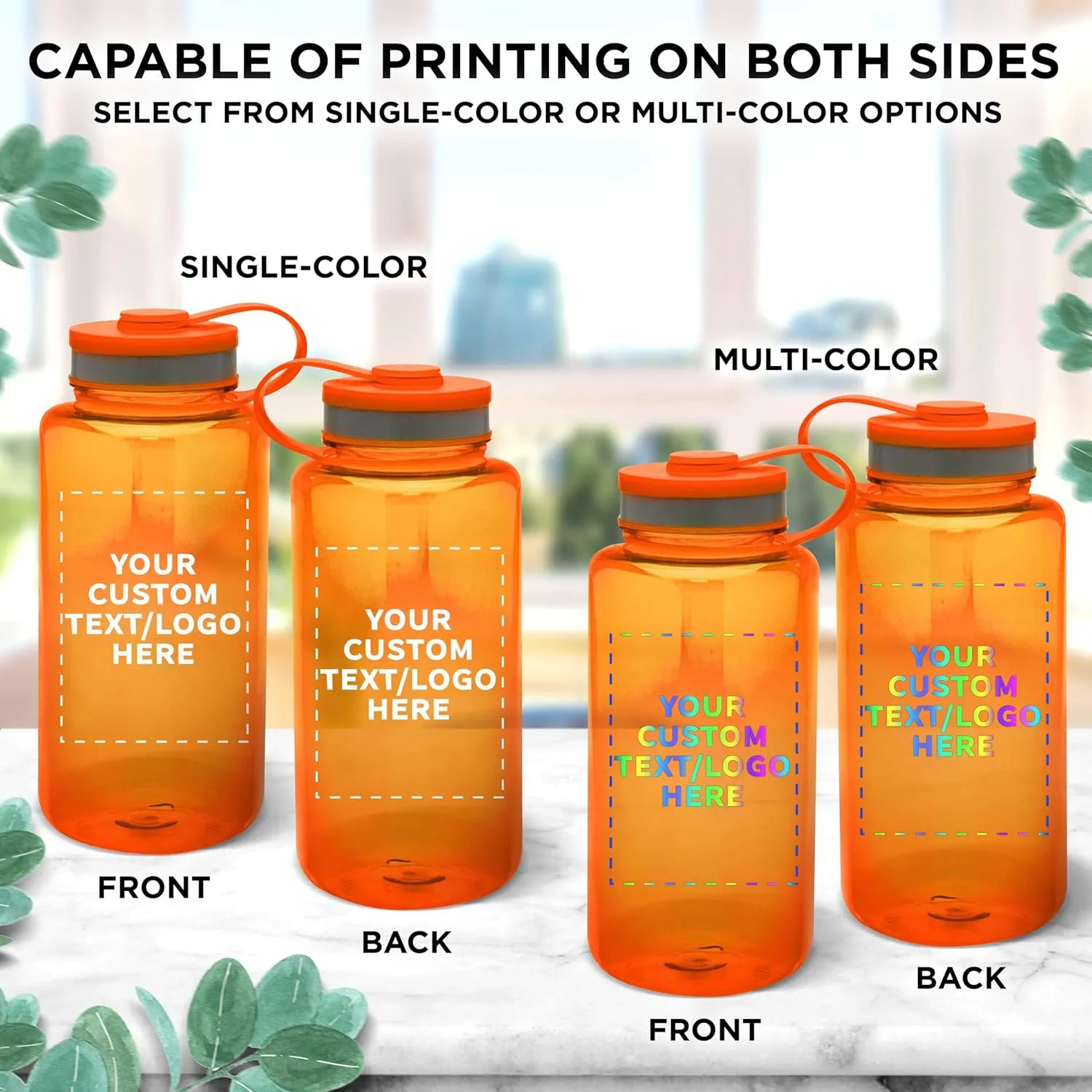 DISCOUNT PROMOS Custom Plastic Sports Water Bottles with Flip Lid 38 oz. Set of 10, Personalized Bulk Pack - Great for Gym, Hiking, Cycling, Camping, Backpacking, School - Orange