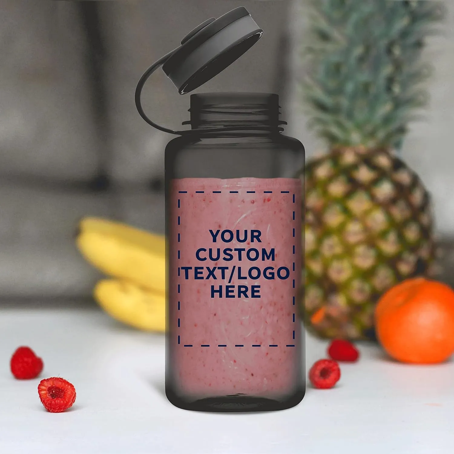 DISCOUNT PROMOS Custom Plastic Sports Water Bottles with Flip Lid 38 oz. Set of 10, Personalized Bulk Pack - Great for Gym, Hiking, Cycling, Camping, Backpacking, School - Smoke