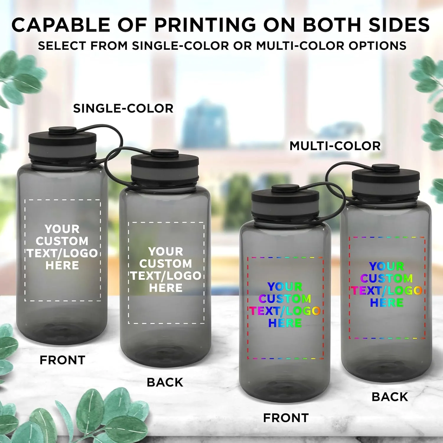 DISCOUNT PROMOS Custom Plastic Sports Water Bottles with Flip Lid 38 oz. Set of 10, Personalized Bulk Pack - Great for Gym, Hiking, Cycling, Camping, Backpacking, School - Smoke