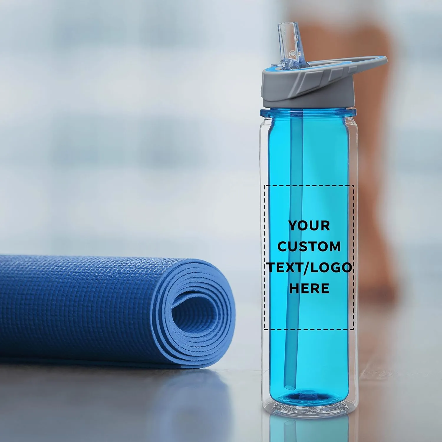 DISCOUNT PROMOS Custom Tritan Sports Bottles with Straw 19 oz. Set of 6, Personalized Bulk Pack - Great for Gym, Hiking, Cycling, Camping, Backpacking, School - Blue