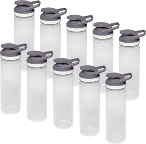 DISCOUNT PROMOS Sports Water Bottles 22 oz. Set of 10, Bulk Pack - Reusable, Leak proof, With lids - Clear