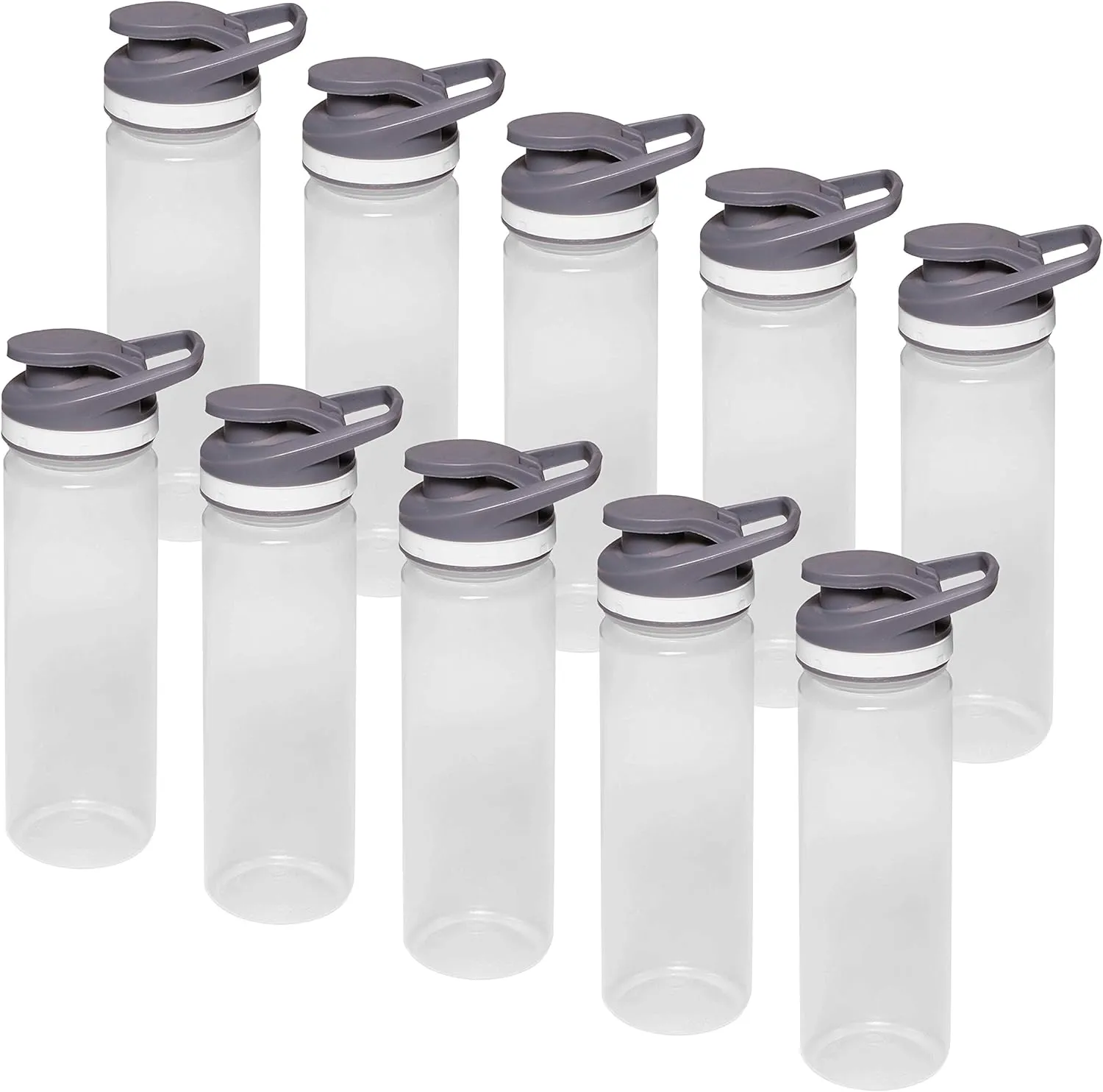 DISCOUNT PROMOS Sports Water Bottles 22 oz. Set of 10, Bulk Pack - Reusable, Leak proof, With lids - Clear