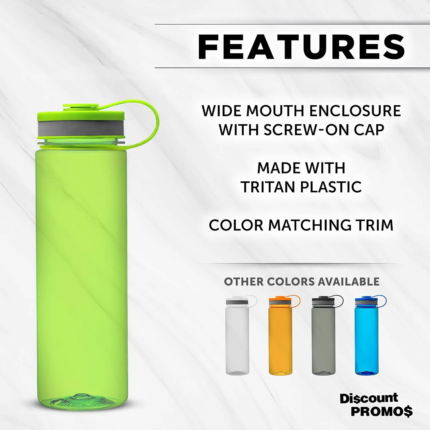 DISCOUNT PROMOS Wide Mouth Water Bottles 26 oz. Set of 10, Bulk Pack - BPA Free, Great for Gym, Camping, Backpacking, School - Lime Green