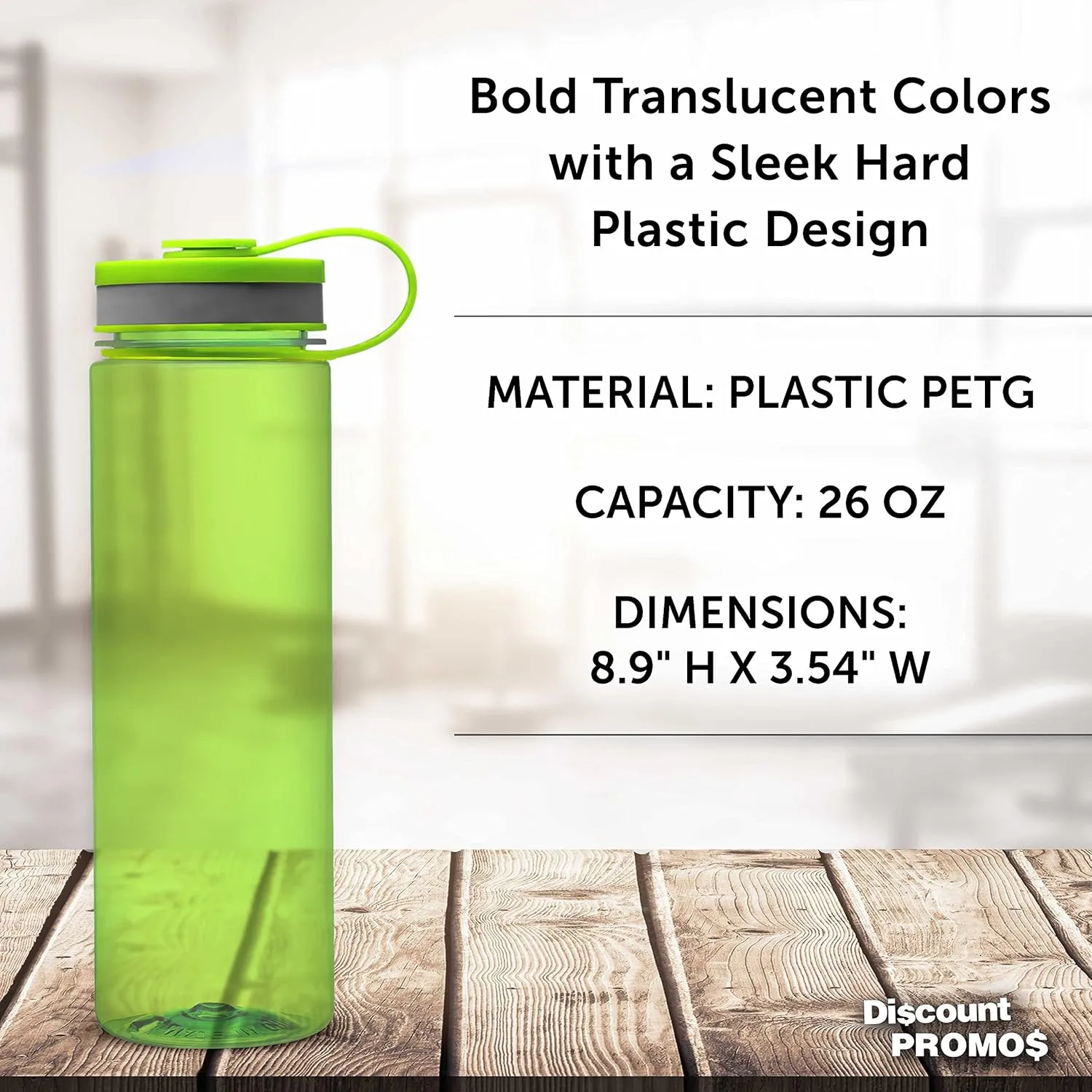DISCOUNT PROMOS Wide Mouth Water Bottles 26 oz. Set of 10, Bulk Pack - BPA Free, Great for Gym, Camping, Backpacking, School - Lime Green