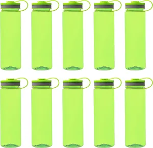 DISCOUNT PROMOS Wide Mouth Water Bottles 26 oz. Set of 10, Bulk Pack - BPA Free, Great for Gym, Camping, Backpacking, School - Lime Green