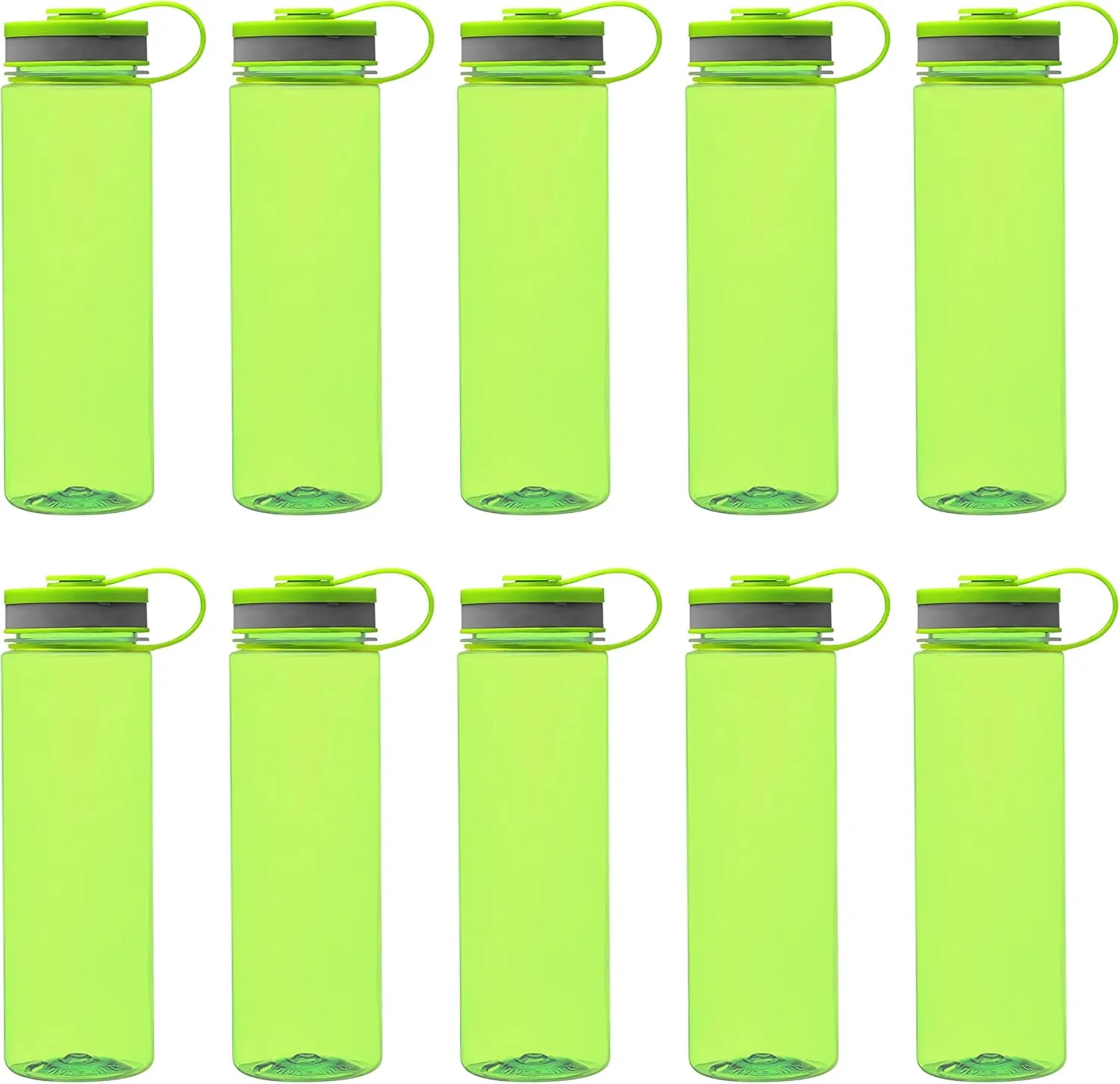 DISCOUNT PROMOS Wide Mouth Water Bottles 26 oz. Set of 10, Bulk Pack - BPA Free, Great for Gym, Camping, Backpacking, School - Lime Green