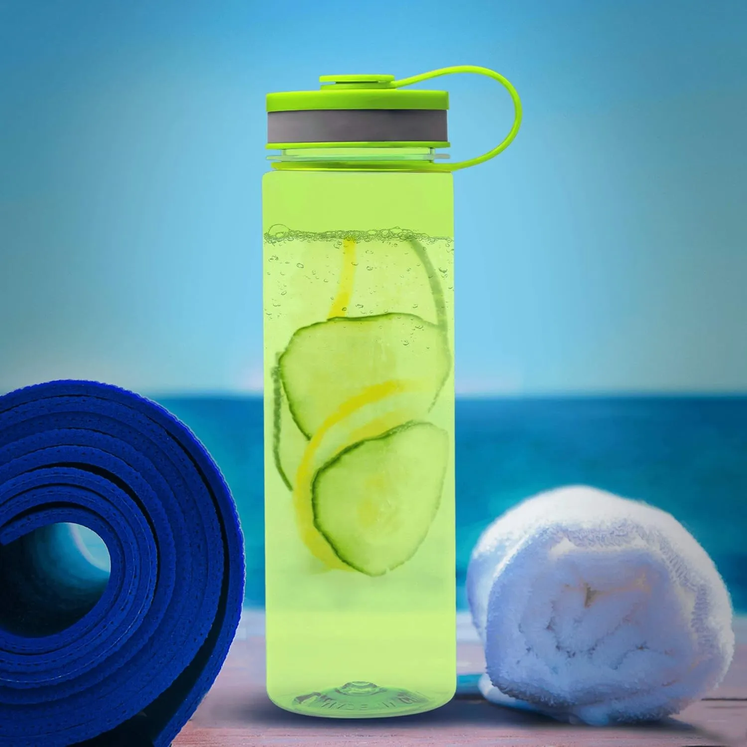 DISCOUNT PROMOS Wide Mouth Water Bottles 26 oz. Set of 10, Bulk Pack - BPA Free, Great for Gym, Camping, Backpacking, School - Lime Green