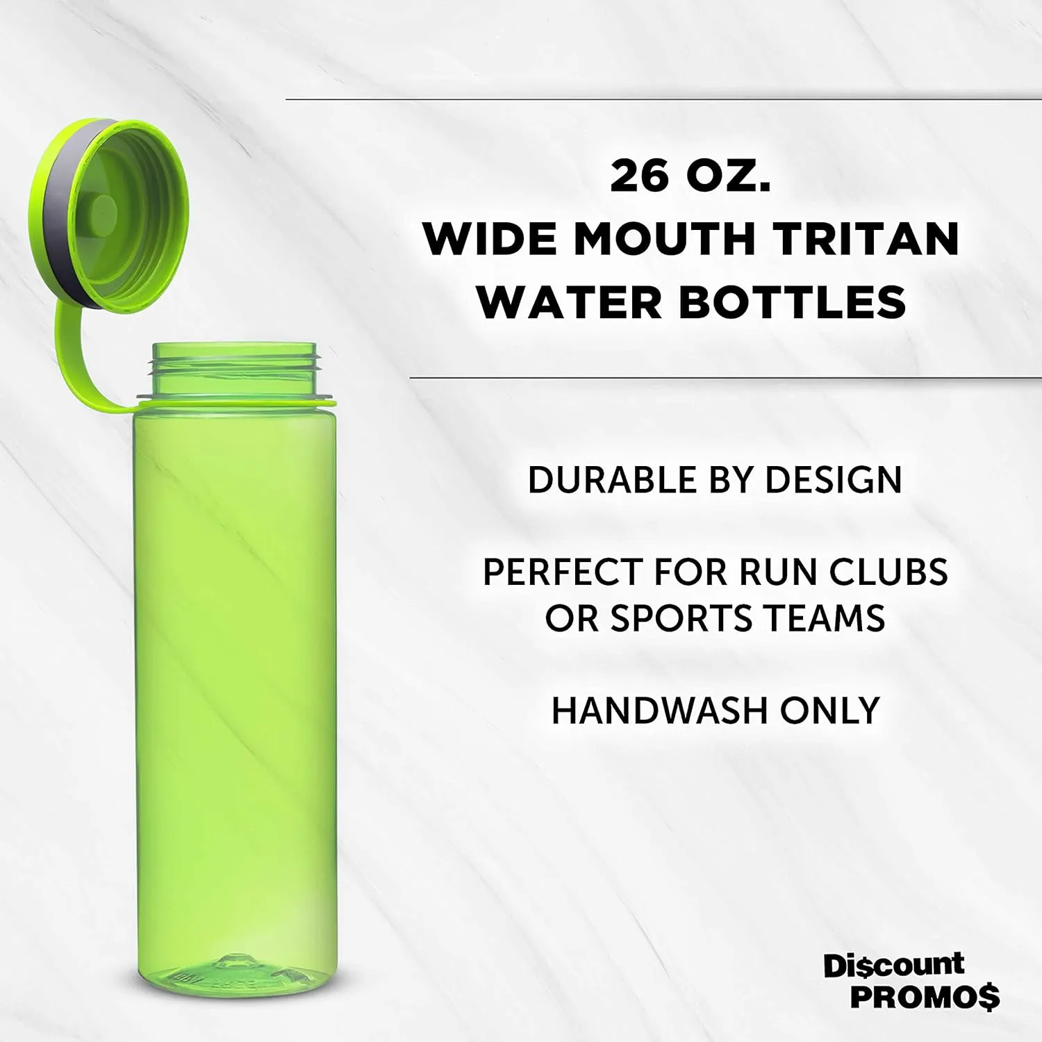 DISCOUNT PROMOS Wide Mouth Water Bottles 26 oz. Set of 10, Bulk Pack - BPA Free, Great for Gym, Camping, Backpacking, School - Lime Green