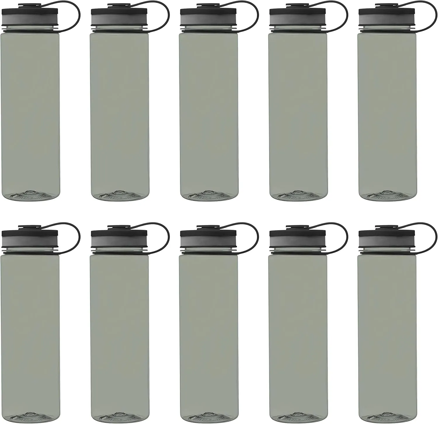 DISCOUNT PROMOS Wide Mouth Water Bottles 26 oz. Set of 10, Bulk Pack - BPA Free, Great for Gym, Camping, Backpacking, School - Smoke