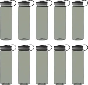 DISCOUNT PROMOS Wide Mouth Water Bottles 26 oz. Set of 10, Bulk Pack - BPA Free, Great for Gym, Camping, Backpacking, School - Smoke