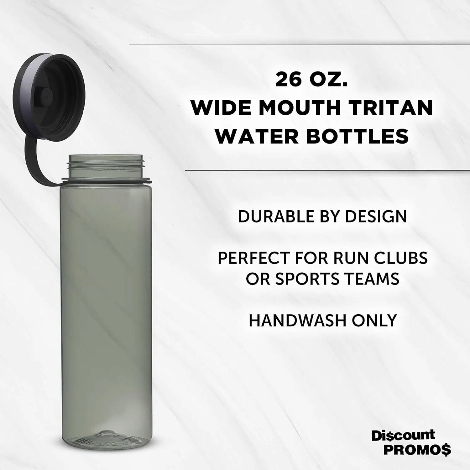 DISCOUNT PROMOS Wide Mouth Water Bottles 26 oz. Set of 10, Bulk Pack - BPA Free, Great for Gym, Camping, Backpacking, School - Smoke