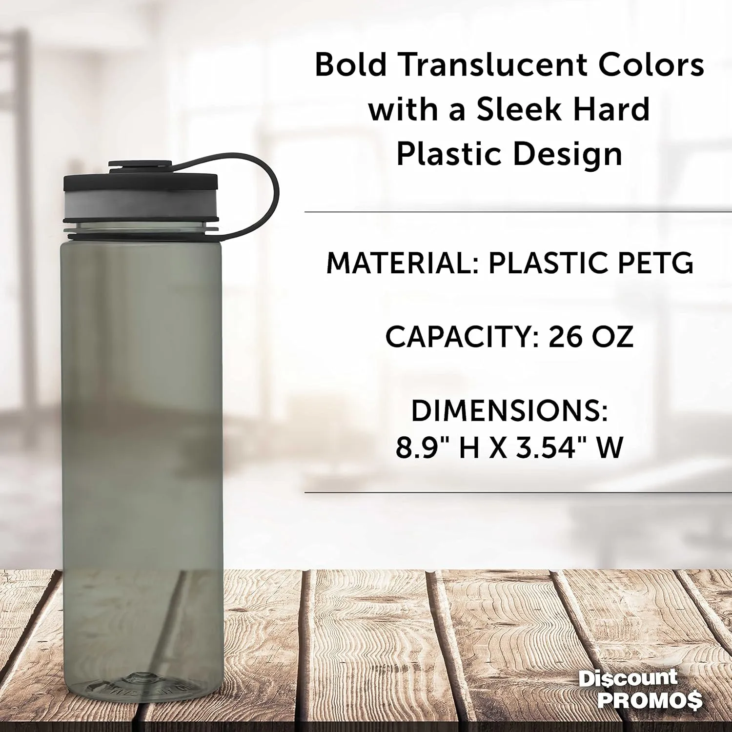 DISCOUNT PROMOS Wide Mouth Water Bottles 26 oz. Set of 10, Bulk Pack - BPA Free, Great for Gym, Camping, Backpacking, School - Smoke