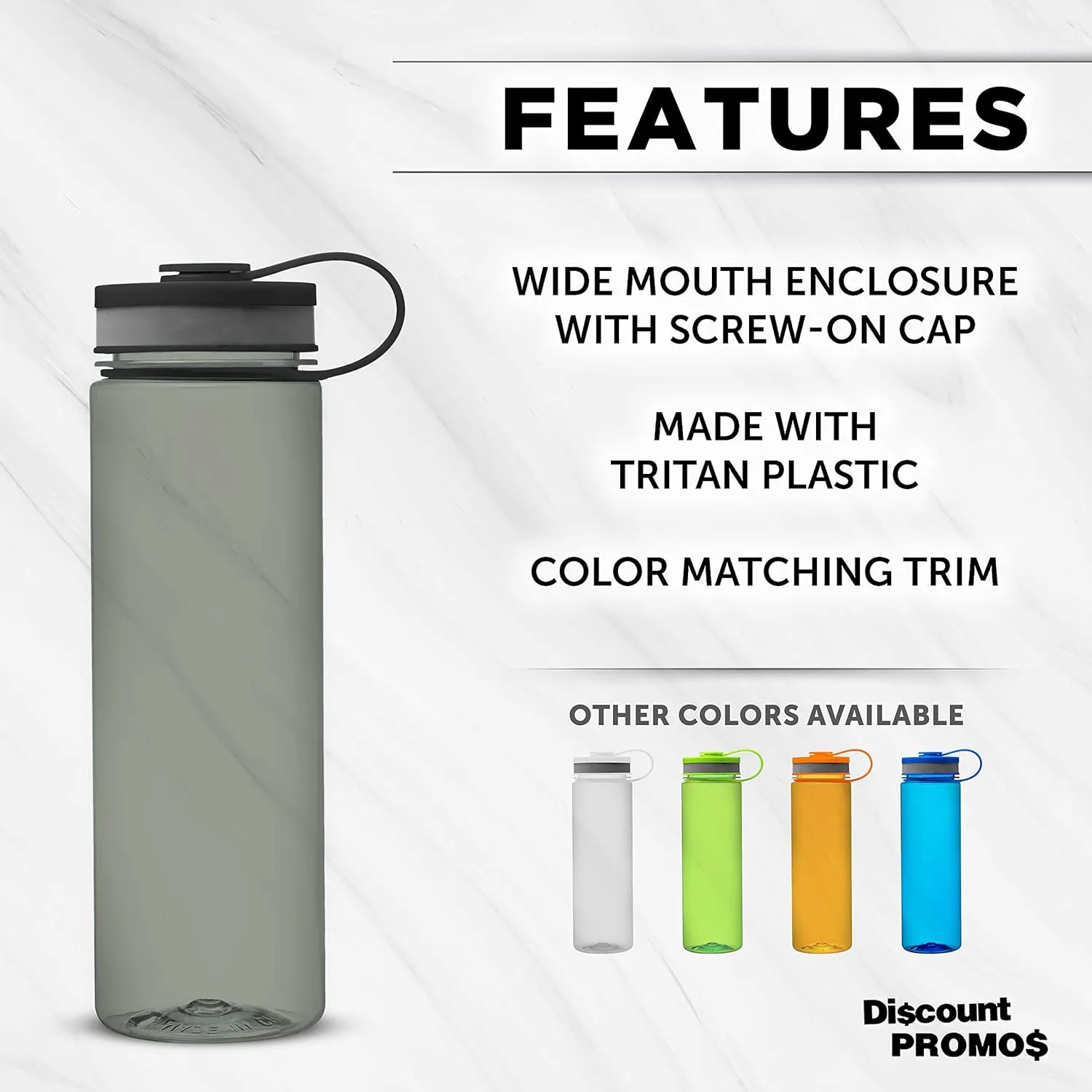 DISCOUNT PROMOS Wide Mouth Water Bottles 26 oz. Set of 10, Bulk Pack - BPA Free, Great for Gym, Camping, Backpacking, School - Smoke