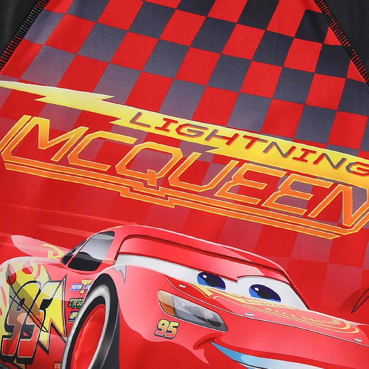 Disney Cars Lightning McQueen Boys UPF 50  Rash Guard and Swim Trunks Swimsuit Set for Toddler and Big Kids