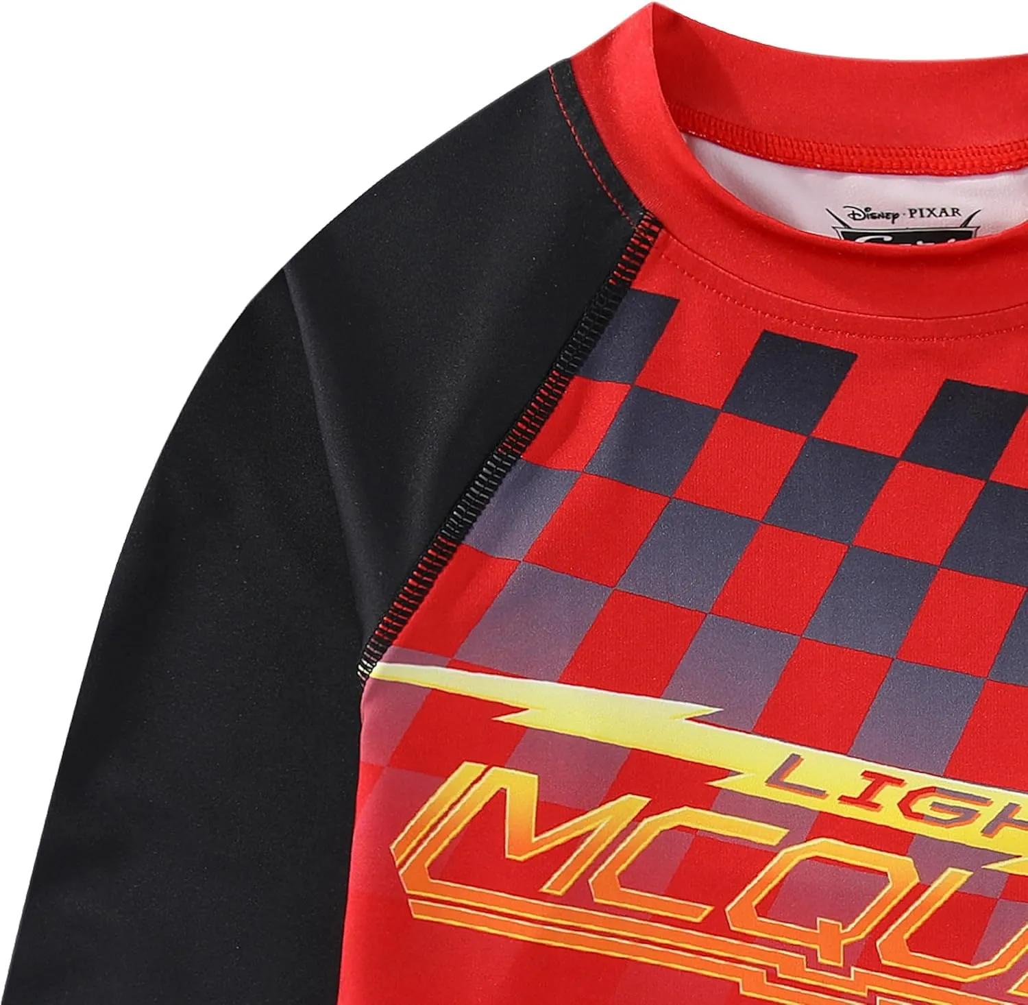 Disney Cars Lightning McQueen Boys UPF 50  Rash Guard and Swim Trunks Swimsuit Set for Toddler and Big Kids