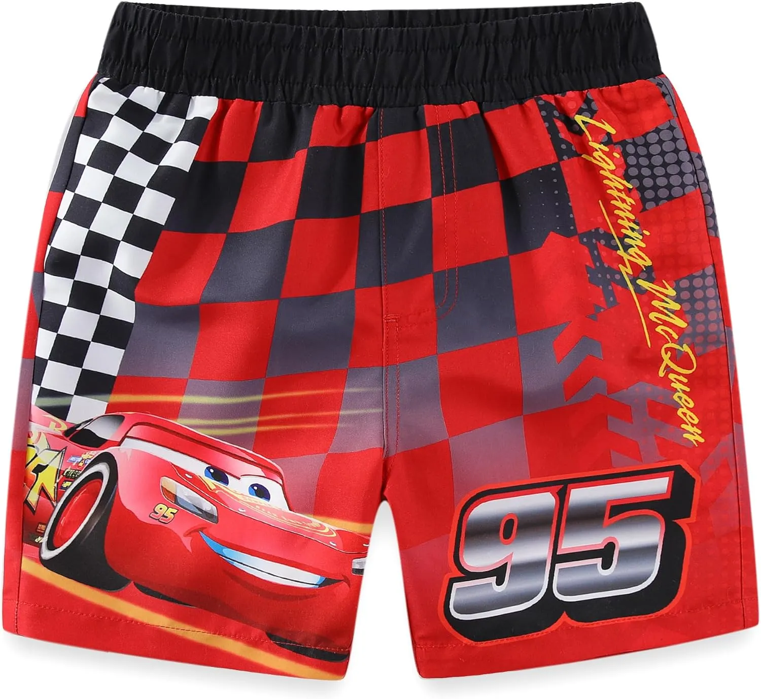 Disney Cars Lightning McQueen Boys UPF 50  Rash Guard and Swim Trunks Swimsuit Set for Toddler and Big Kids
