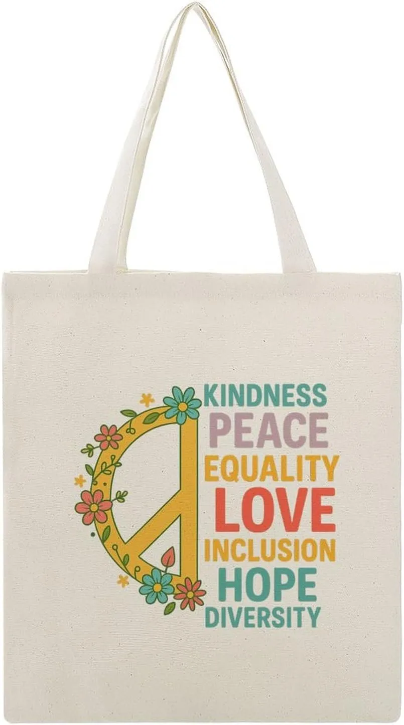 Diversity Equality Love Peace Human Rights Social Justice Canvas Tote Bag Reusable Shopping Bag