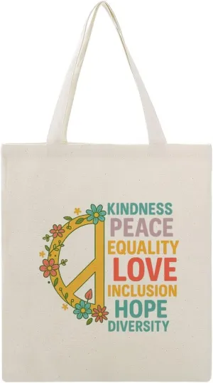 Diversity Equality Love Peace Human Rights Social Justice Canvas Tote Bag Reusable Shopping Bag