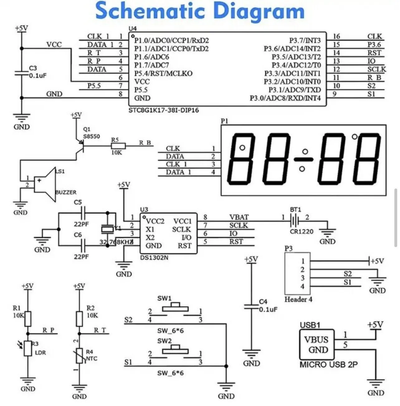 DIY 4 Digit RGB Clock Kit Temp Auto Brightness Alarm Soldering Practice Inc Case