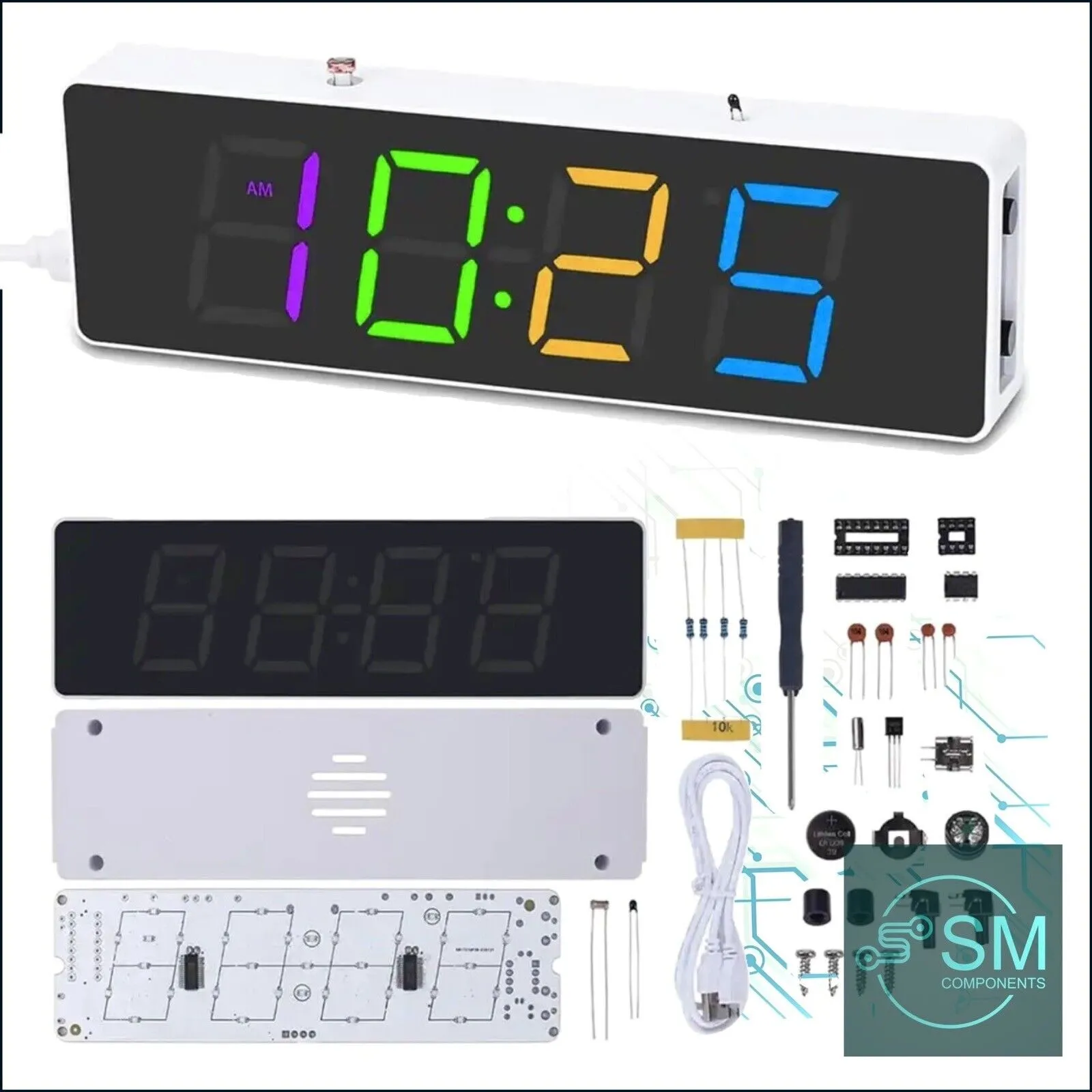 DIY 4 Digit RGB Clock Kit Temp Auto Brightness Alarm Soldering Practice Inc Case