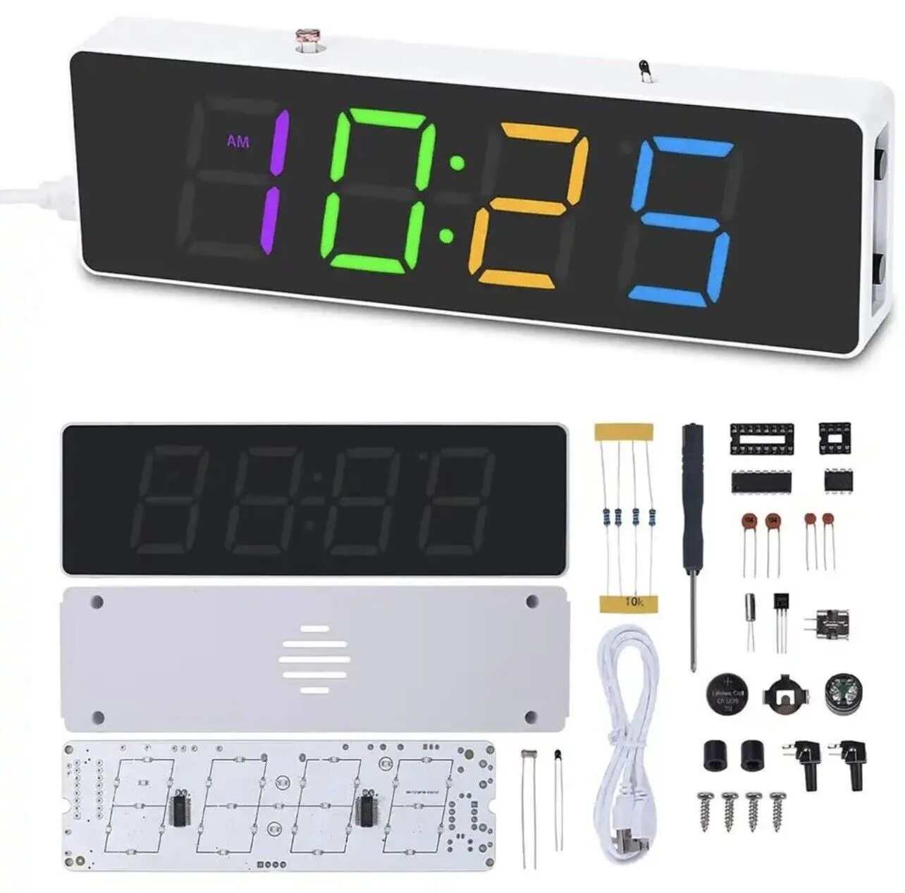 DIY 4 Digit RGB Clock Kit Temp Auto Brightness Alarm Soldering Practice Inc Case