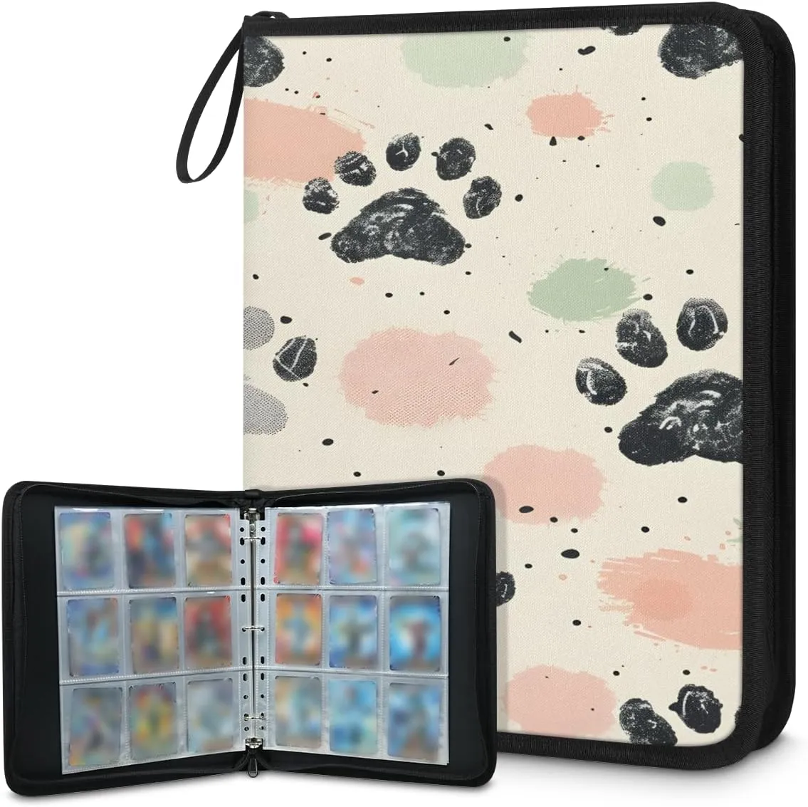 Dog Tracks 3 Ring Trading Zipper Binder Strap, Trading Card Binder 4 Pocket, 400 Pockets Card Holder with 50 Removable Sleeves for Game Cards