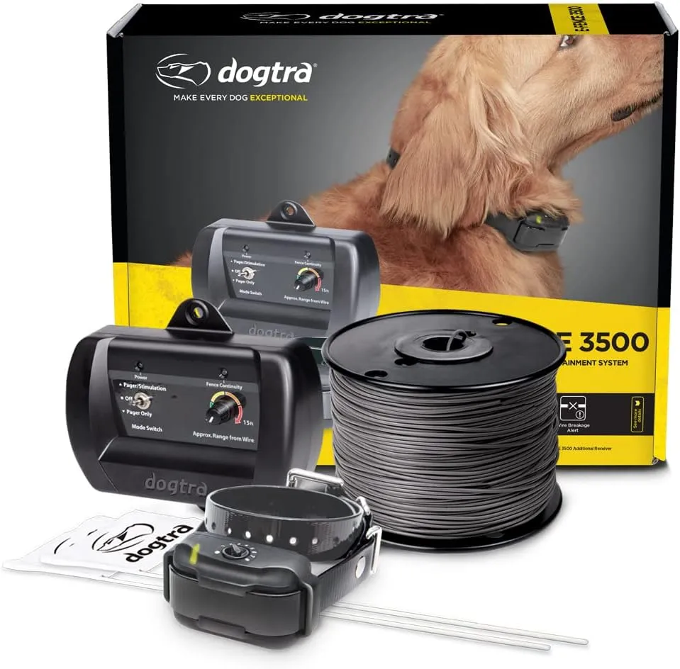 Dogtra E-Fence 3500 In Ground Fence for Dogs Wireless Rechargeable Collar 40-Acre Vibration Outdoor Underground Wire Electric Dog Fence