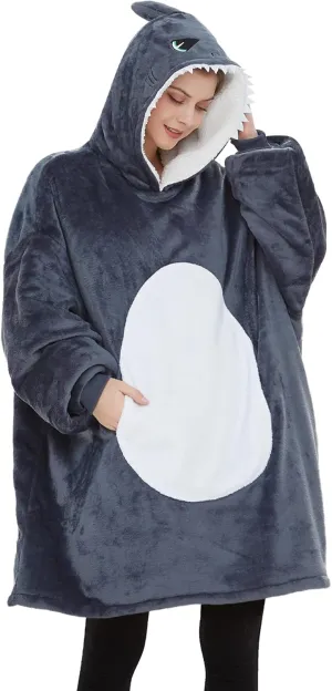 dressfan Unisex Animal Shark Hoodie Halloween Cosplay Costume Sweatshirt Hooded Super Warm and Cozy with Giant Pocket,One Size Fits All Grey