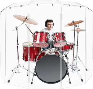 Drum Shield 5.5ft w/Deflectors & Plastic Hinges, Comes w/ 3 Drum Panels, Plastic Hinges & Deflector Connectors, Premium Clear Acrylic Panels