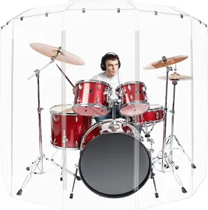 Drum Shield 6ft w/Deflectors & Plastic Hinges, Comes w/ 5 Drum Panels, Plastic Hinges & Deflector Connectors, Premium Clear Acrylic Panels